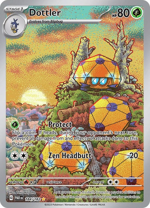 Pokémon Paradox Rift Dottler single card, featuring detailed artwork of the Psychic and Bug-type Pokémon.