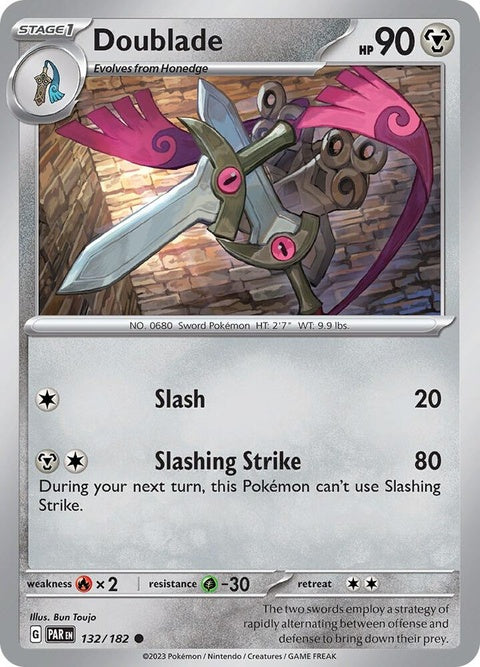 Paradox Rift Doublade Pokémon singles card from the Pokémon brand featuring a detailed illustration of Doublade.