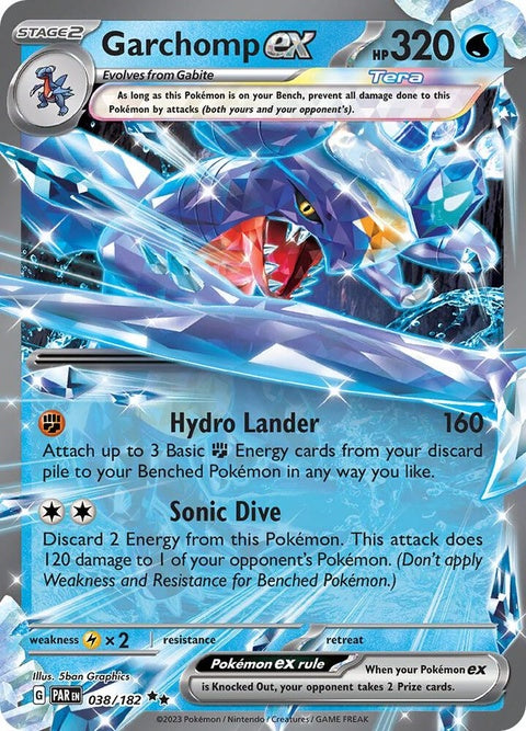 Pokémon Paradox Rift Garchomp EX single card from the Garchomp Ex set, featuring detailed artwork of the dragon Pokémon.