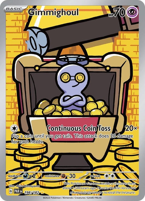 Pokémon Paradox Rift Gimmighoul trading card from the Singles set, featuring a detailed illustration of the ghostly Pokémon.
