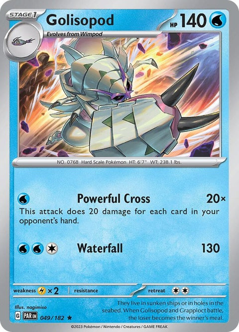 Pokémon Paradox Rift Golisopod single card featuring detailed artwork and vibrant colors on a white background.
