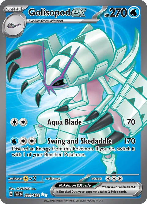 Pokémon Paradox Rift Golisopod-EX card from the Singles set, featuring detailed artwork of the Golisopod Pokémon.