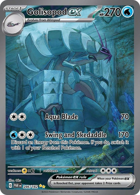 Pokémon Paradox Rift Golisopod EX card from the Singles set, featuring detailed artwork of the Pokémon Golisopod in a dynamic pose.
