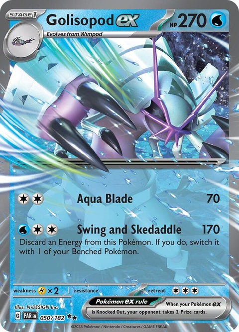 Pokémon Paradox Rift Golisopod EX card, singles edition, featuring detailed artwork of the Golisopod Pokémon.