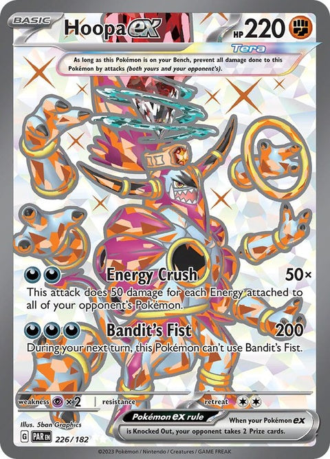 Pokémon Paradox Rift Hoopa EX single card featuring Hoopa Ex in vibrant artwork for the Pokémon Trading Card Game.