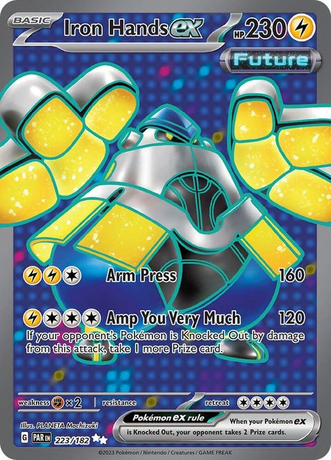Pokémon Paradox Rift Iron Hands EX single card featuring a powerful Pokémon with metallic design and dynamic pose.