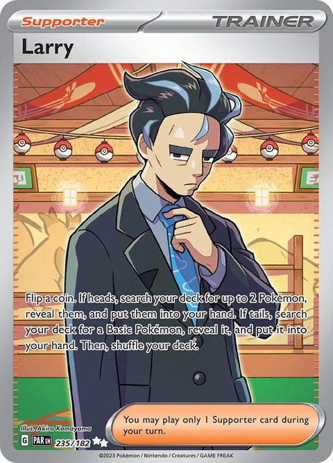 Pokémon Paradox Rift Larry single card featuring artwork of a mysterious Pokémon with vibrant colors and dynamic design.