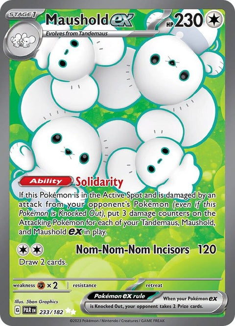 Pokémon Paradox Rift Maushold EX card from the singles collection, featuring detailed artwork of the Pokémon in dynamic pose.