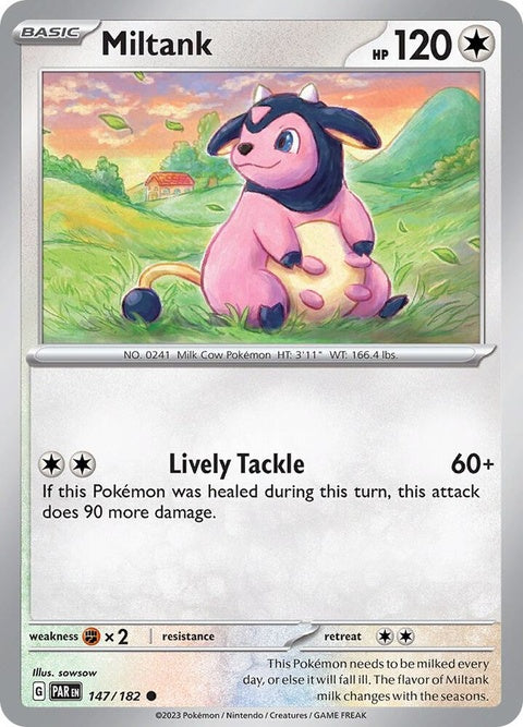 Pokémon Paradox Rift Miltank card from the Singles set, featuring detailed artwork of the Pokémon Miltank.