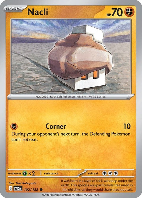 Pokémon Paradox Rift Nacli single card, detailed artwork, featuring Nacli Pokémon from the Paradox Rift series.