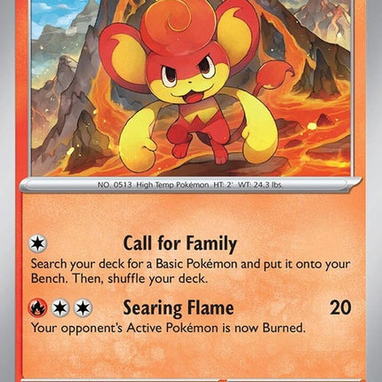 Pokémon Paradox Rift Pansear single card, detailed illustration featuring fiery monkey Pokémon from the Pokémon TCG.