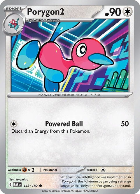 Pokémon Paradox Rift Porygon2 trading card from the Singles series, featuring detailed artwork of the Pokémon.