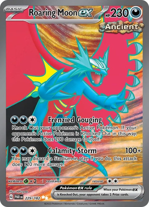 Pokémon Paradox Rift Roaring Moon EX single card featuring a dynamic illustration of the powerful Pokémon.