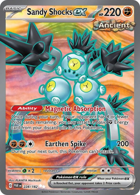 Pokémon Paradox Rift Sandy Shocks EX single card featuring Sandy Shocks in dynamic pose with vibrant artwork.