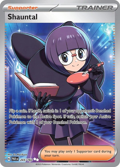 Pokémon Paradox Rift Shauntal single card featuring artwork of Shauntal from the Pokémon trading card game.