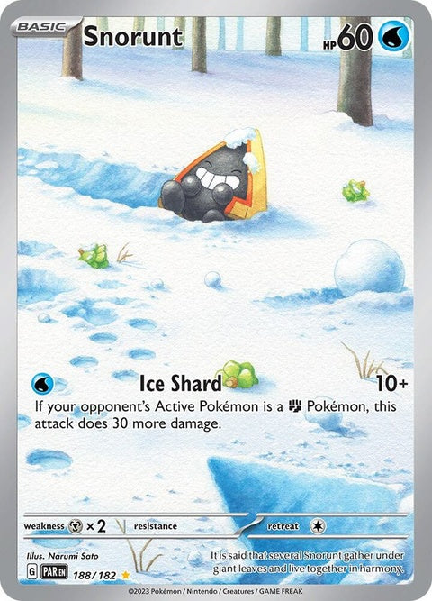 Pokémon Paradox Rift Snorunt, a single card from the Pokémon trading card game, featuring a detailed illustration of Snorunt.