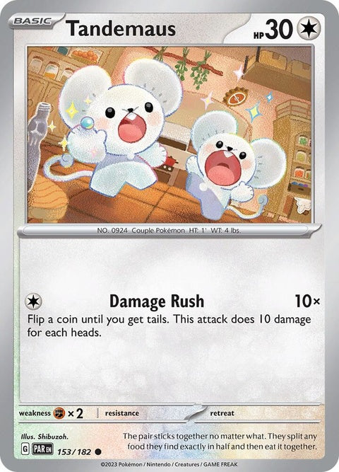 Pokémon Paradox Rift Tandemaus single card featuring artwork of the Pokémon Tandemaus from the Paradox Rift set.