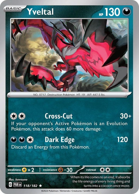 Pokémon Paradox Rift Yveltal 118 single card featuring Yveltal in a dynamic design from the Pokémon trading card game.