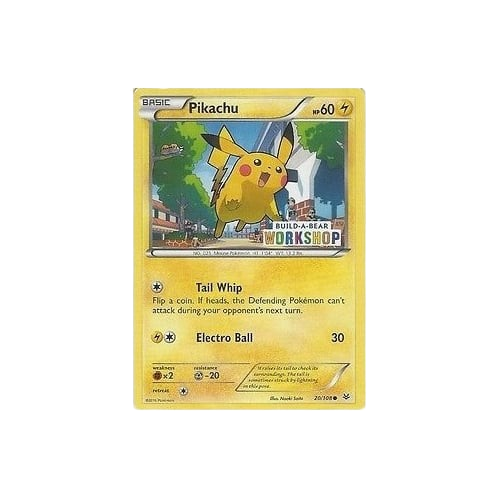 Mint condition Pikachu Build-A-Bear Workshop stamped promo toy by KTM Collectibles, limited edition 20/108, with detailed features visible.