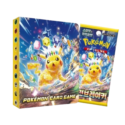 Pokémon card game packaging with Pikachu on a white background