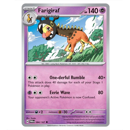 Pokemon - Scarlet & Violet - Twilight Masquerade - Farigiraf - 084/167 - KTM Collectibles 