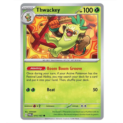 Pokemon - Scarlet & Violet - Twilight Masquerade - Thwackey - 015/167 - KTM Collectibles 