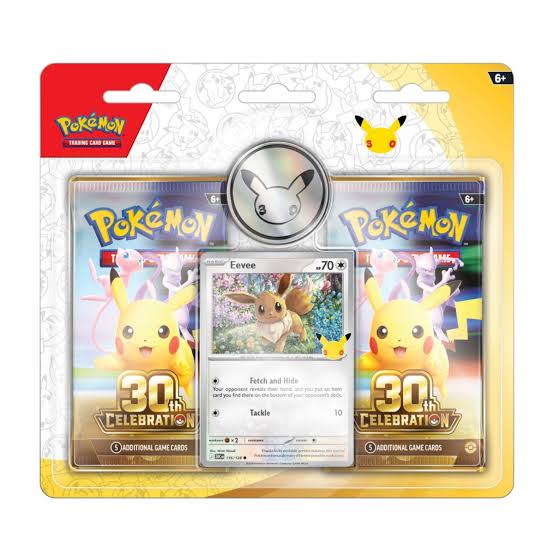 Two Pokémon TCG 30th Celebration blister packs featuring collectible trading cards from KTM Collectibles.