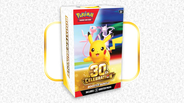 Pokémon TCG Booster Bundle featuring 30th Celebration trading cards from KTM Collectibles, with colorful Pokémon card packs.