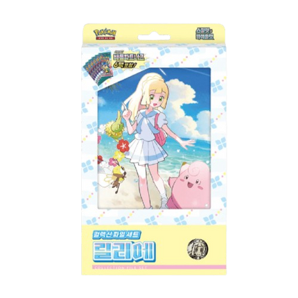 Pokémon trading card game packaging with character and cards on a white background