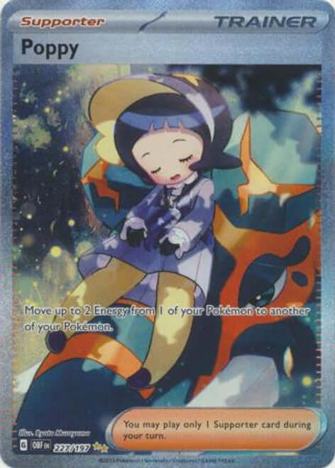 Full art Poppy 227/197 Pokémon card from Obsidian Flames by KTM Collectibles, featuring vibrant alternative artwork.