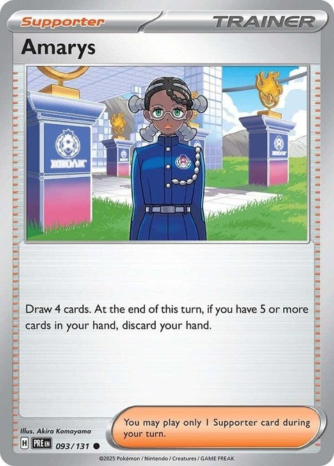 Pokémon Prismatic Evolutions Amarys Pokémon card, singles collection, featuring colorful artwork and detailed illustration.