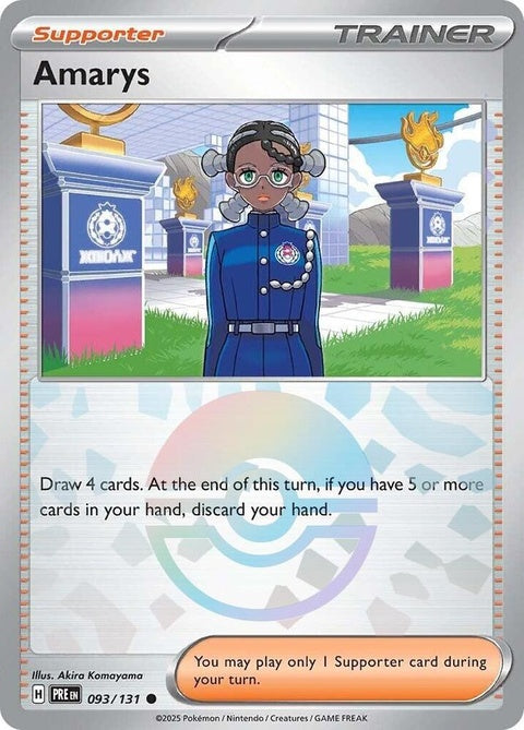 Pokémon Prismatic Evolutions Amarys card with a Poke Ball pattern, featuring vibrant colors and intricate design.