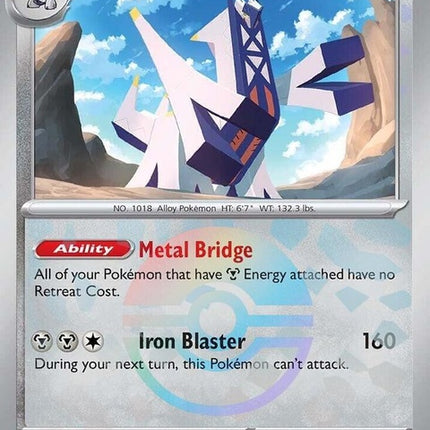 Pokémon Prismatic Evolutions Archaludon trading card with Poke Ball pattern, featuring vibrant artwork and detailed design.