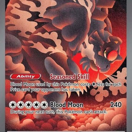 Pokémon Prismatic Evolutions Bloodmoon Ursaluna EX single card showing artwork and card details.