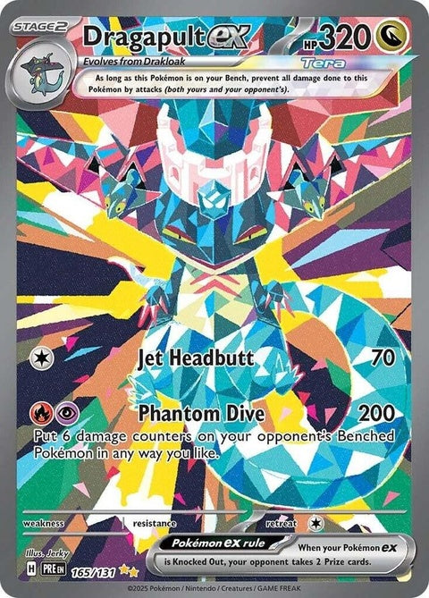 Pokémon Prismatic Evolutions Dragapult Ex card, single trading card featuring artwork of Dragapult Ex from Pokémon.
