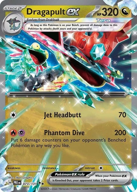Pokémon Prismatic Evolutions Dragapult Ex card, featuring vibrant artwork and detailed design, ideal for collectors and players.