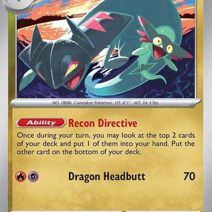 Pokémon Prismatic Evolutions Drakloak single card featuring artwork of the Dragon and Ghost-type Pokémon.
