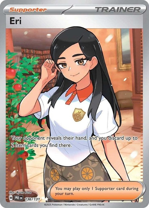 Pokémon Prismatic Evolutions Eri single card featuring vibrant artwork of Eri from the Pokémon trading card game.
