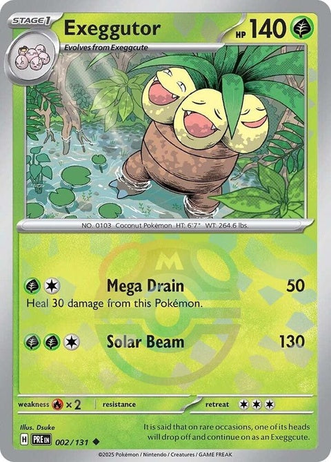 Pokémon Prismatic Evolutions Exeggutor card with Master Ball pattern, showcasing vibrant artwork and detailed design.