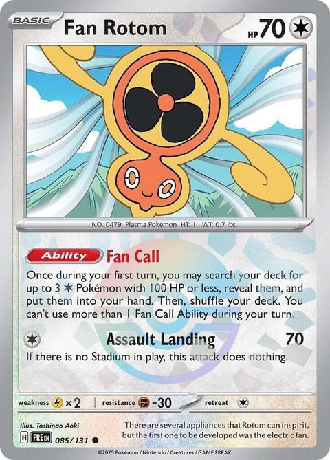 Pokémon Prismatic Evolutions Fan Rotom card featuring a Poke Ball pattern, showcasing vibrant colors and detailed artwork.