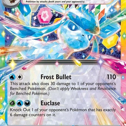 Pokémon Prismatic Evolutions Glaceon EX single card featuring vibrant artwork of the Ice-type Pokémon Glaceon with holographic details.