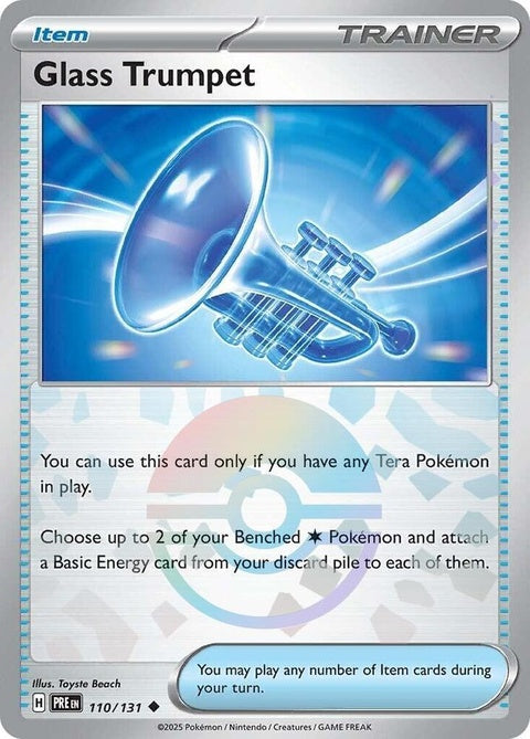 Pokémon Prismatic Evolutions glass trumpet with Poke Ball pattern, 110 size, featuring vibrant, colorful design for collectors and enthusiasts.