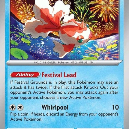 Pokémon Prismatic Evolutions Goldeen 20 trading card featuring artwork of the Water-type Pokémon Goldeen from the Pokémon series.