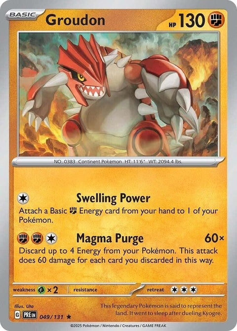 Pokémon Prismatic Evolutions Groudon single card featuring vibrant artwork and detailed design, ideal for collectors and fans.