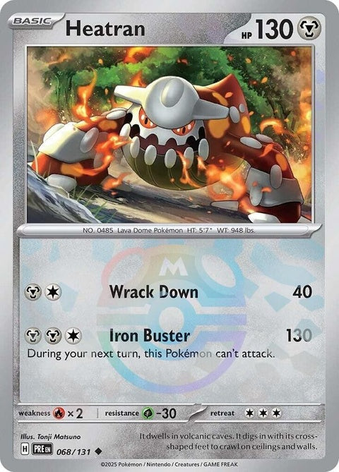 Pokémon Prismatic Evolutions Heatran card with Master Ball pattern, showcasing vibrant artwork and detailed design.