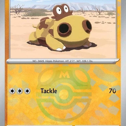 Pokémon Prismatic Evolutions Hippopotas card with Master Ball pattern, singles trading card featuring unique artwork.