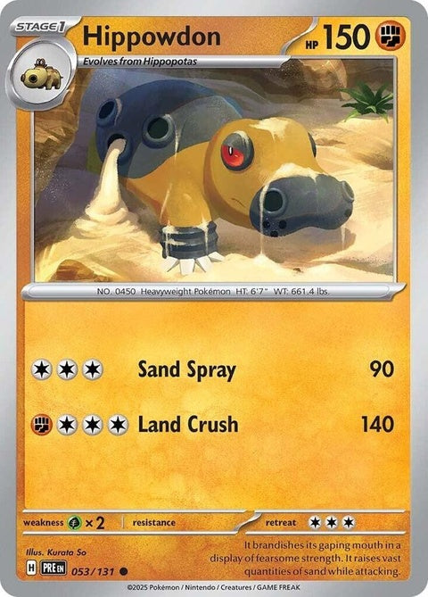 Pokémon Prismatic Evolutions Hippowdon card, singles edition, featuring detailed artwork of the ground-type Pokémon.