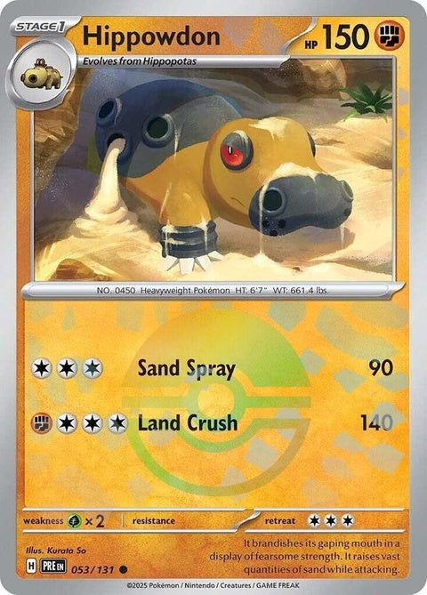 Prismatic Evolutions Pokémon Hippowdon card with Poke Ball pattern in a singles card image.