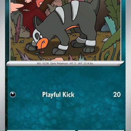 Pokémon Prismatic Evolutions Houndour Pokémon card, featuring a detailed illustration of Houndour in a vibrant design.