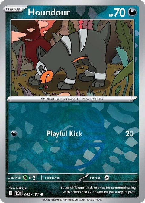 Pokémon Prismatic Evolutions Houndour card with Master Ball pattern, featuring detailed artwork and vibrant colors.